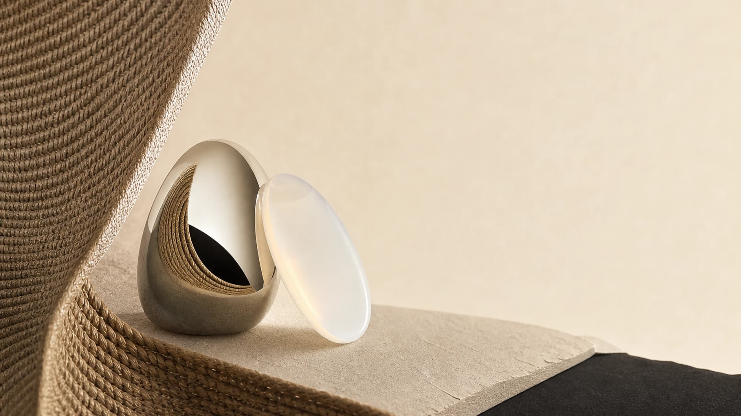 A durable warm woven sweep supporting a compact mirror and opal join