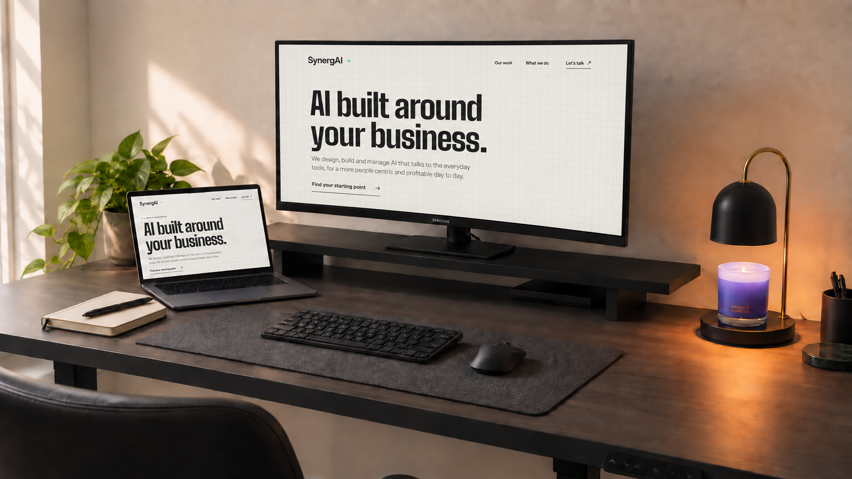 Illustrative concept of the SynergAI workspace with the homepage on both screens