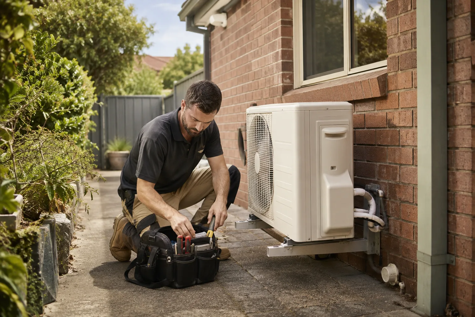 A tradesperson completing a residential service job.