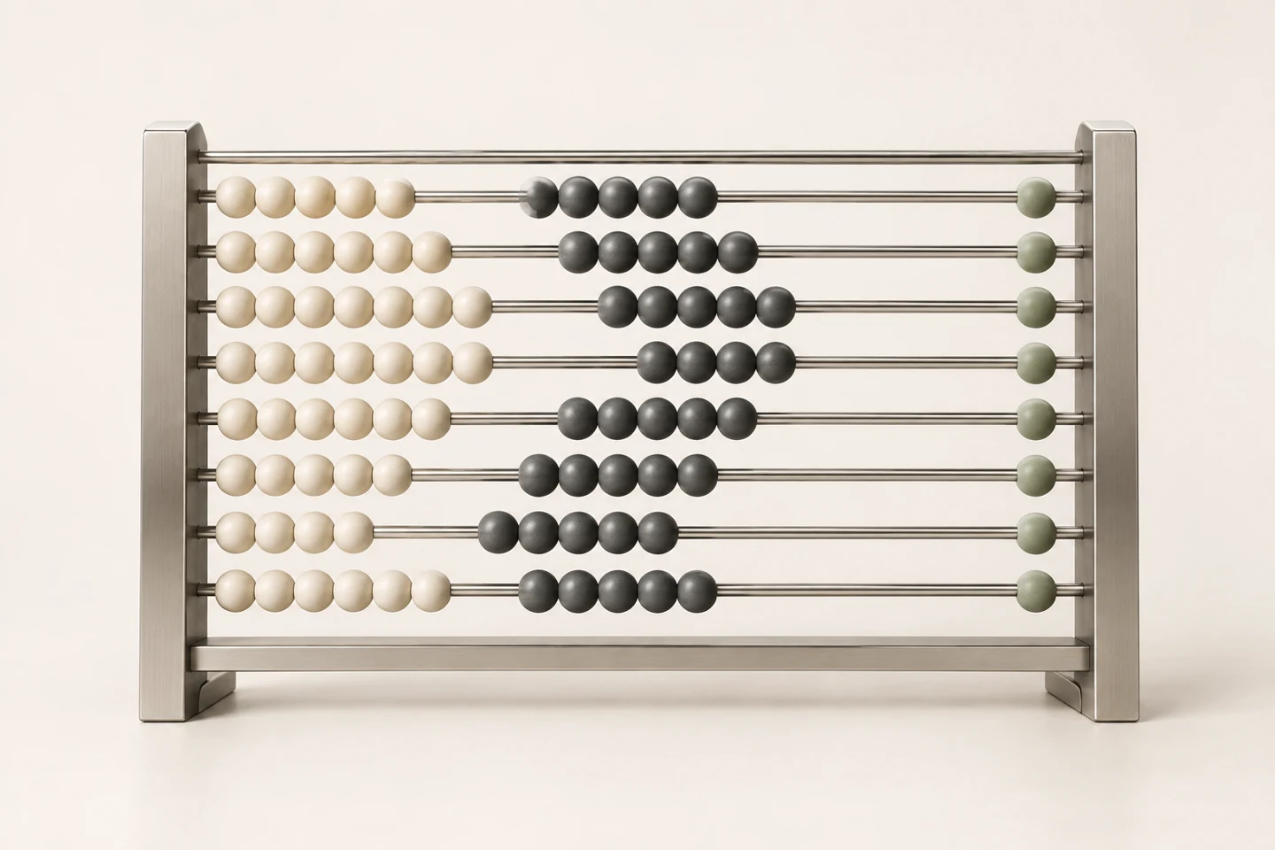 Illustrative abacus with ivory, charcoal and sage beads.